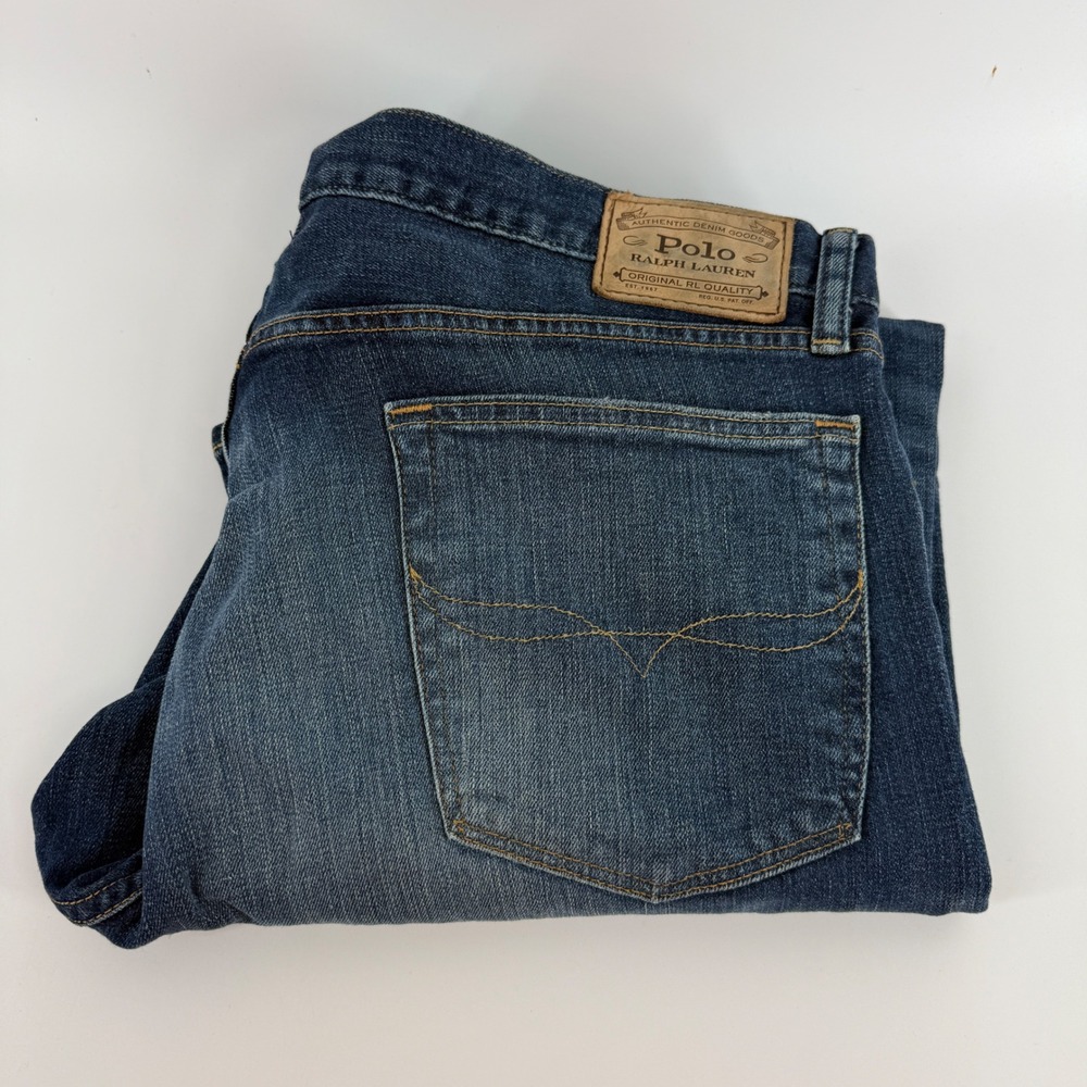 Polo Ralph Lauren Classic Fit Mens Jeans 36x30 Blue Denim Medium Wash Whiskered